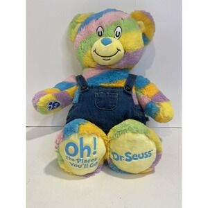 Build A Bear Dr SEUSS Oh The Places You'll Go! Rainbow Bear With Overalls Plush